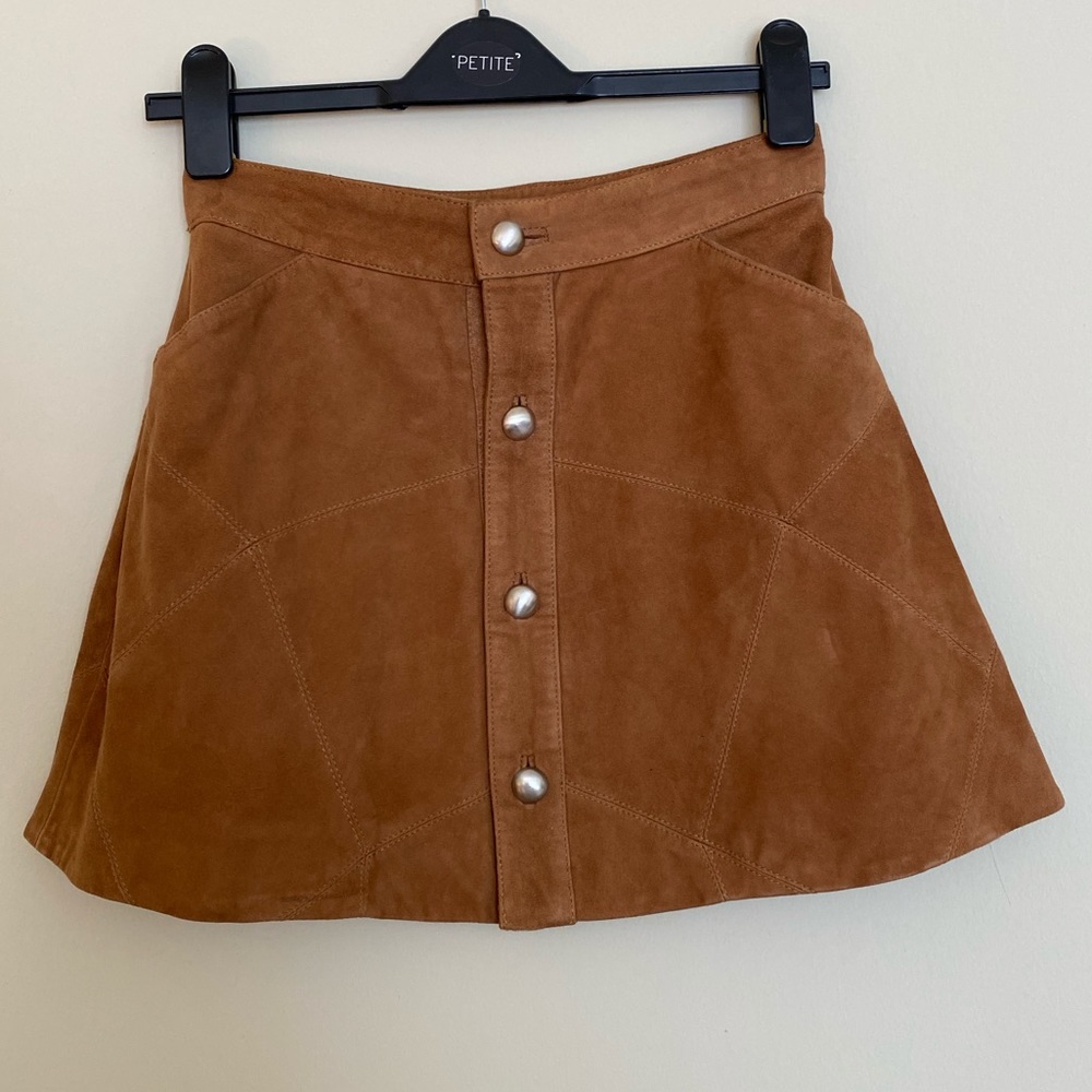 Lamarque Suede Patchwork Button-Front Skirt - image 1